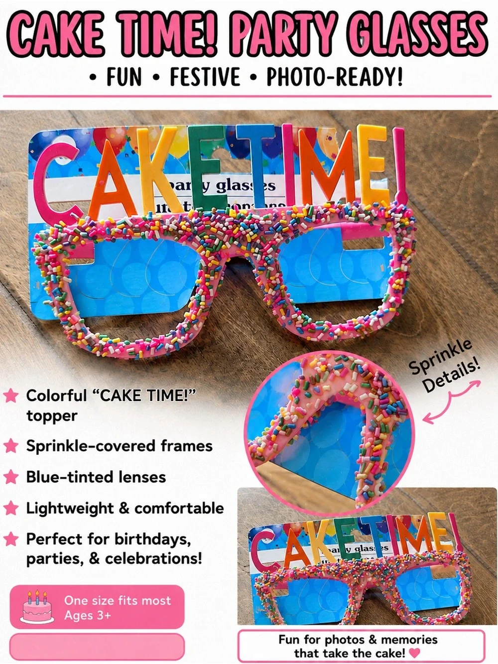 Cake Time! Sprinkles Party Glasses - Pink with Sprinkles